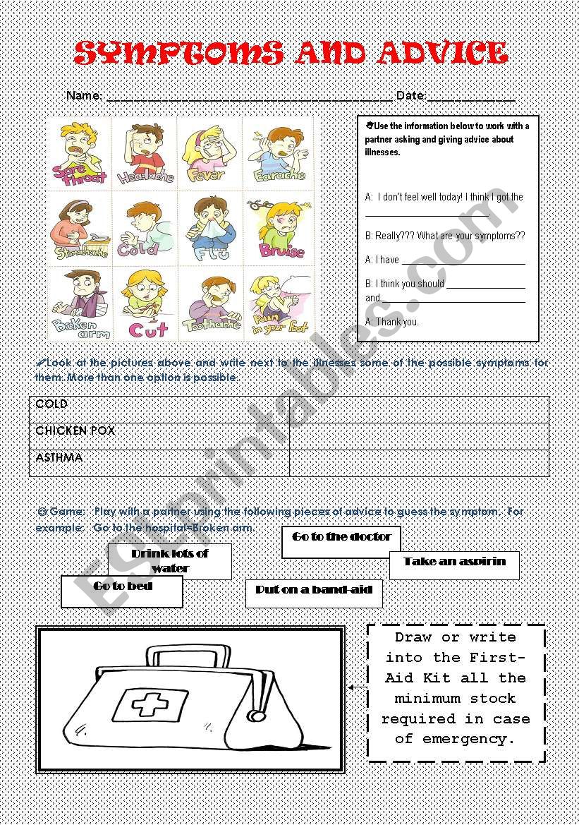 SYMPTOMS, DISEASES AND ADVICE worksheet