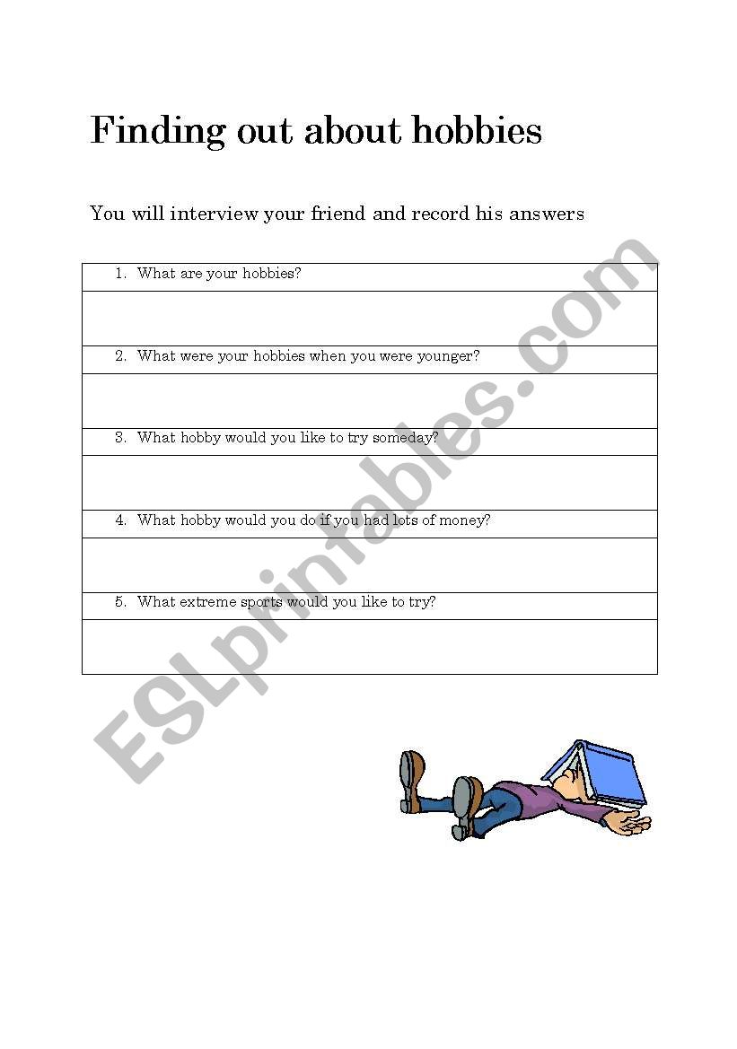 Finding out about hobbies worksheet