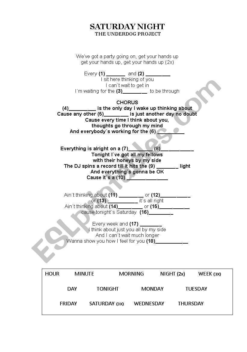 Saturday Night - song to practice days 