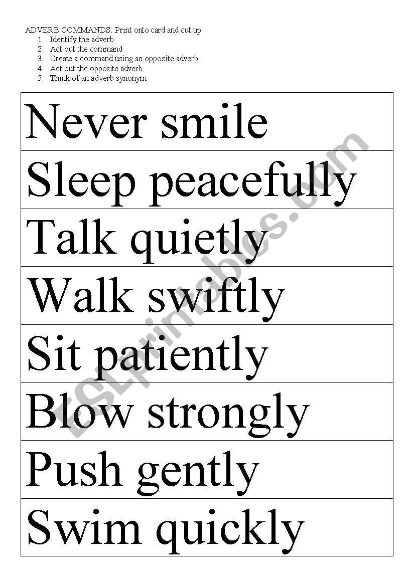 Adverb commands worksheet