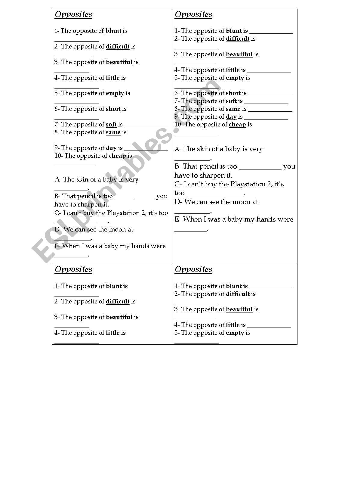 opposites worksheet