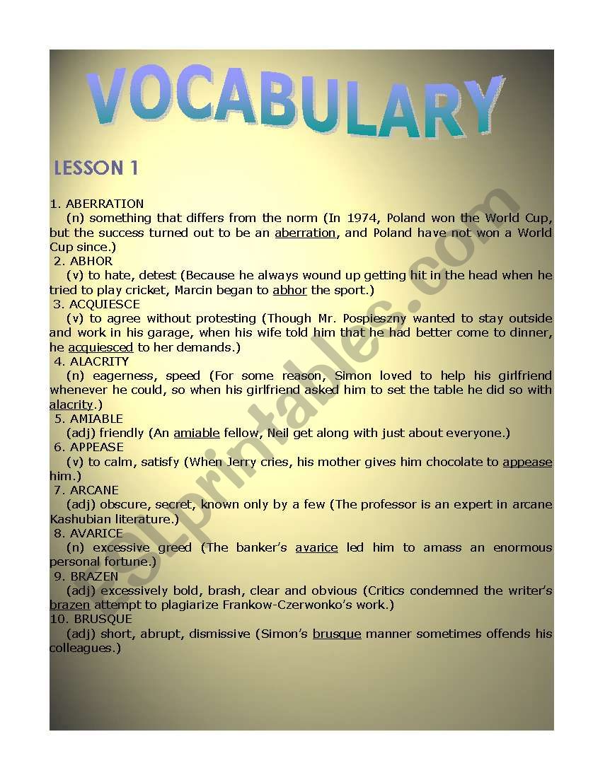 VOCABULARY- ADVANCES worksheet