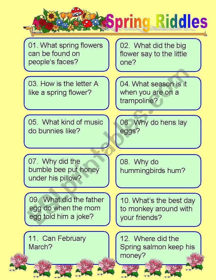 Spring Riddles with Key worksheet