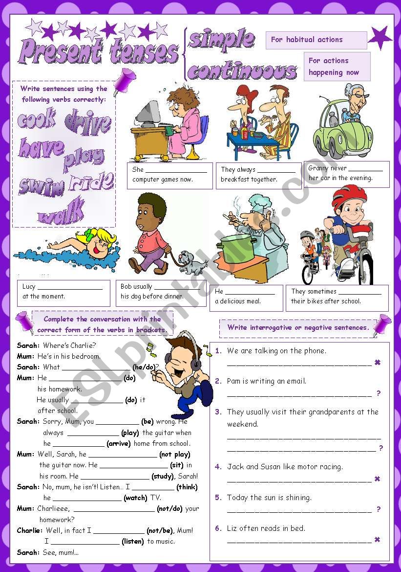 PRESENT SIMPLE & CONTINUOUS worksheet