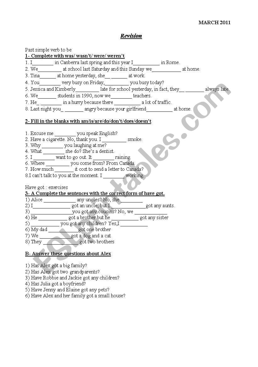 activities worksheet