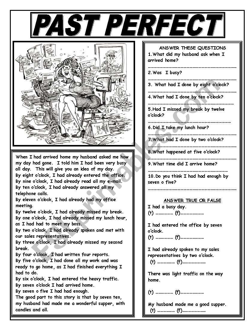 PAST PERFECT ESL Worksheet By GIOVANNI