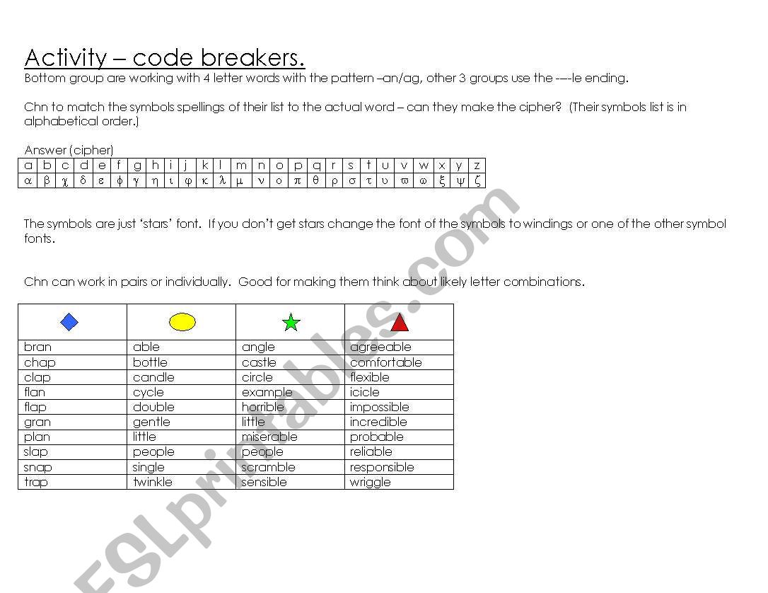 codebreakersle worksheet