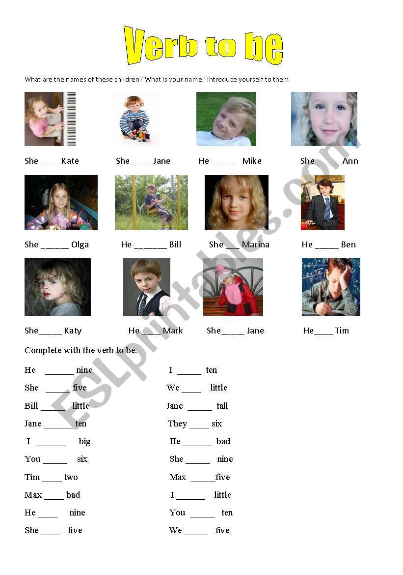 Verb to be for young learners worksheet