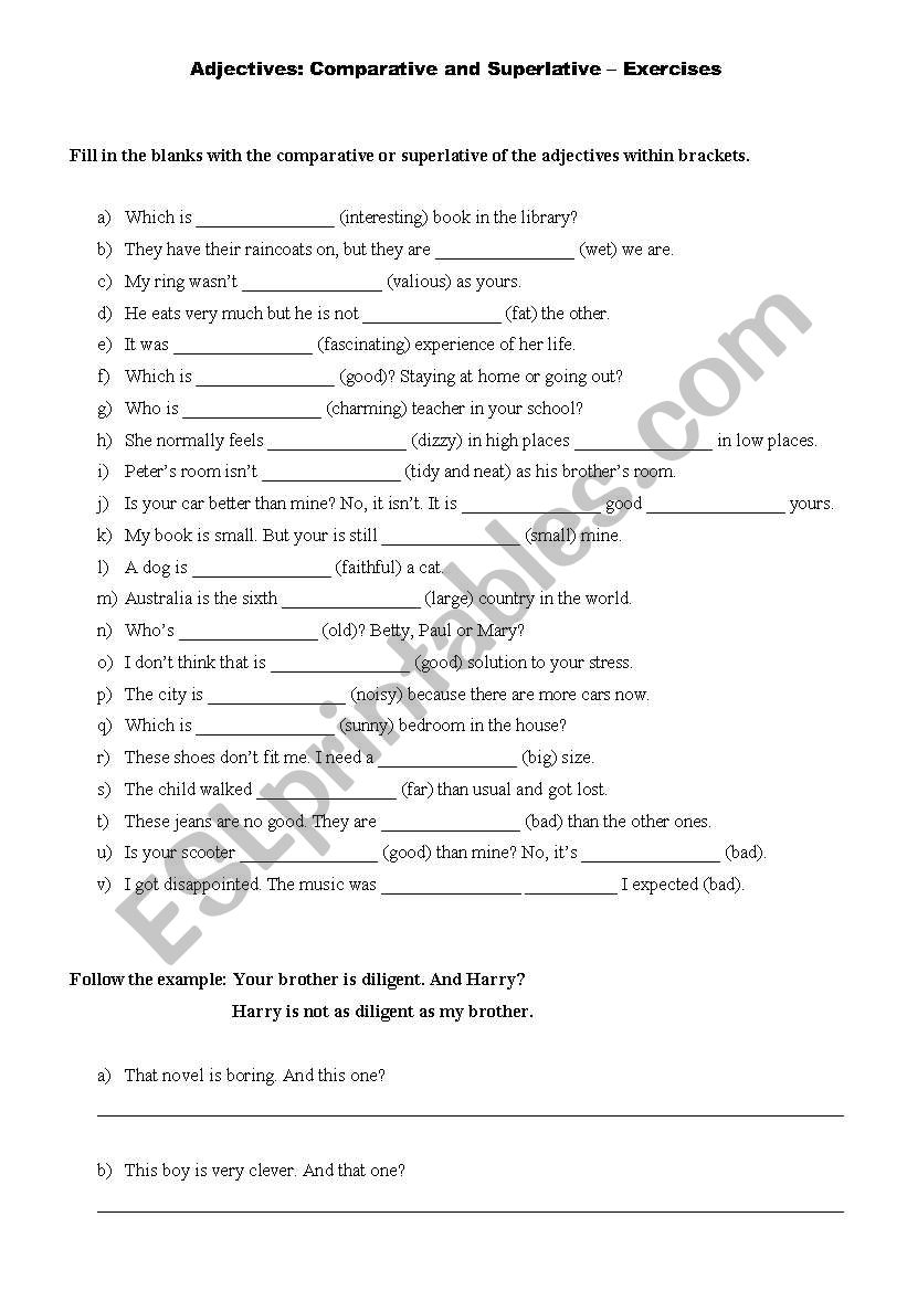 Adjectives: exercises worksheet