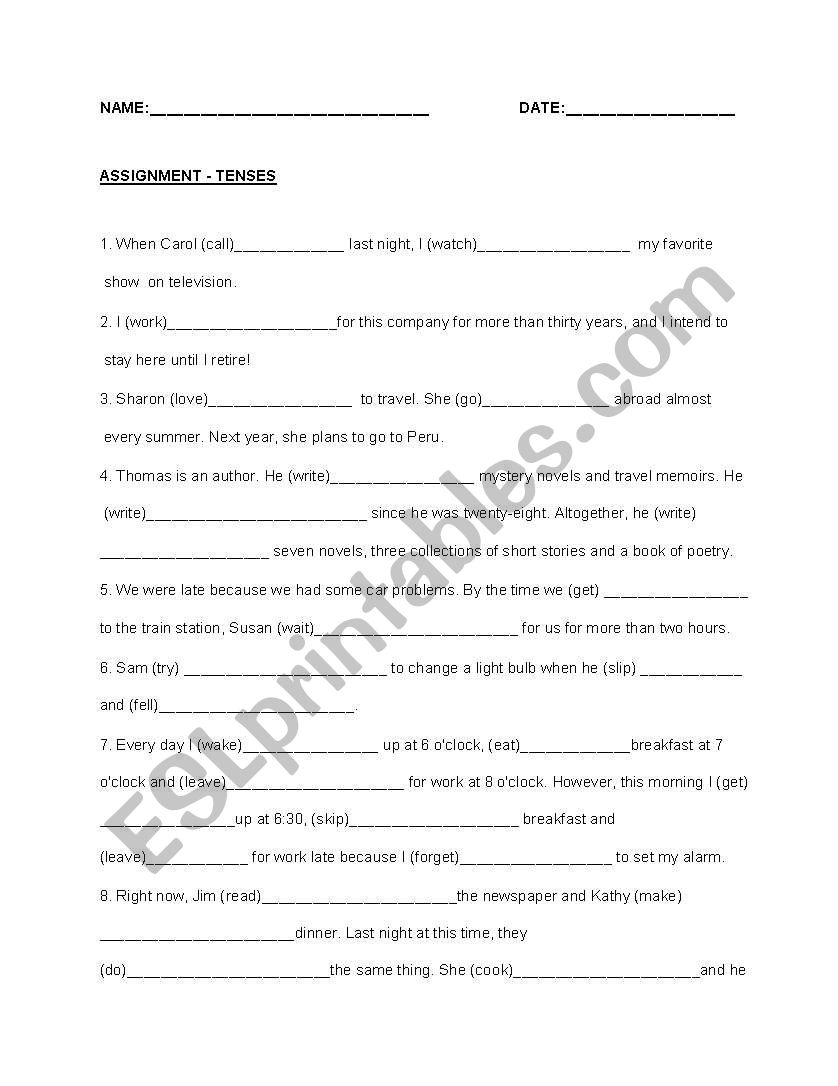 Tenses worksheet