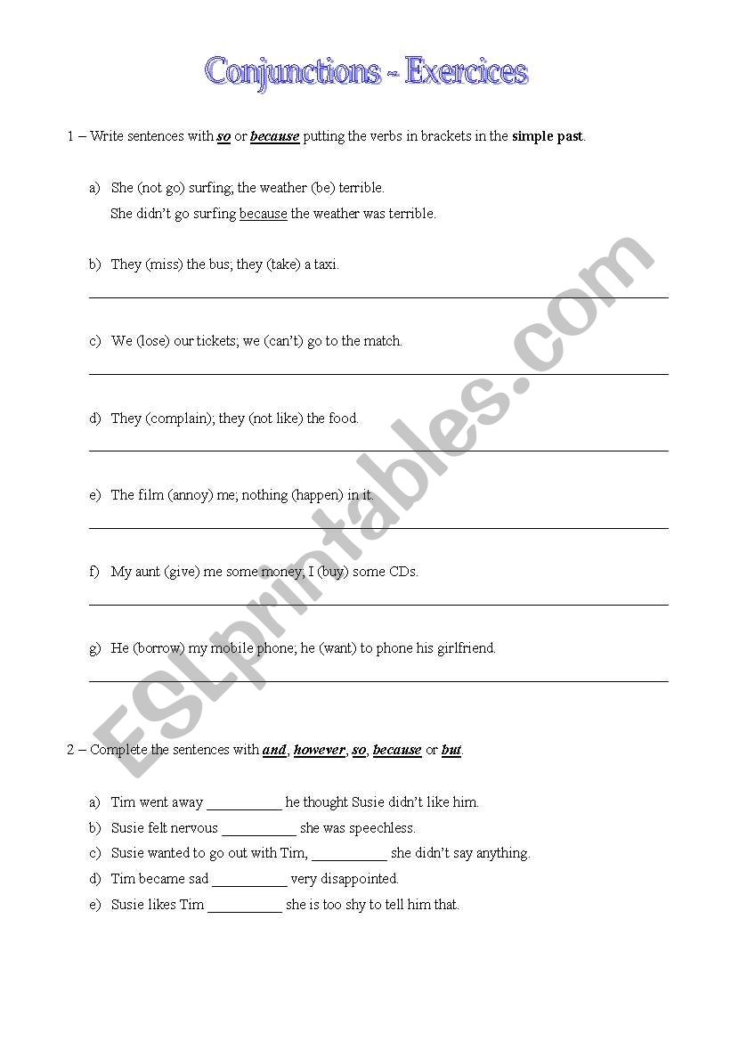 Conjunctions - exercises worksheet