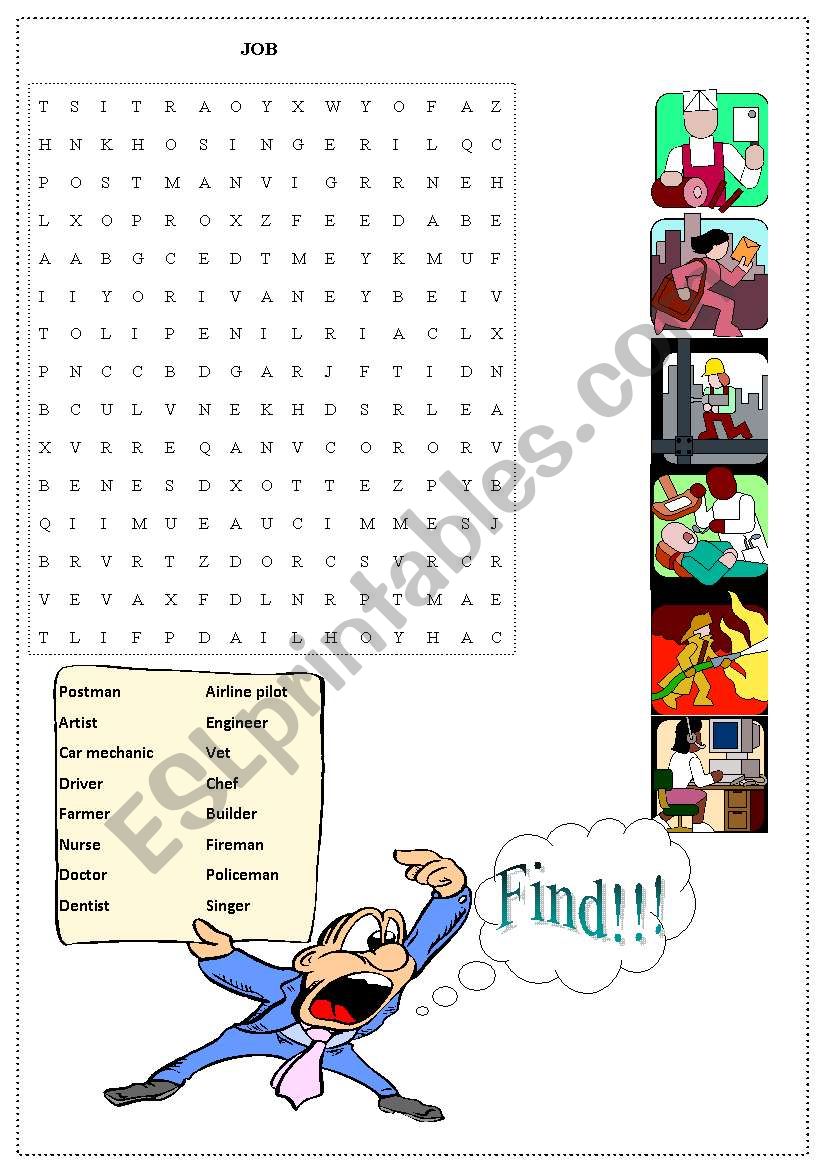 Jobs - wordsearch worksheet