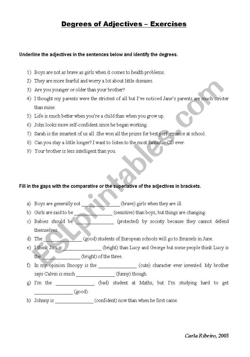 Degrees of Adjectives - exercises