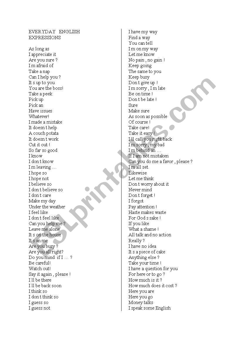 Everyday English Expressions worksheet