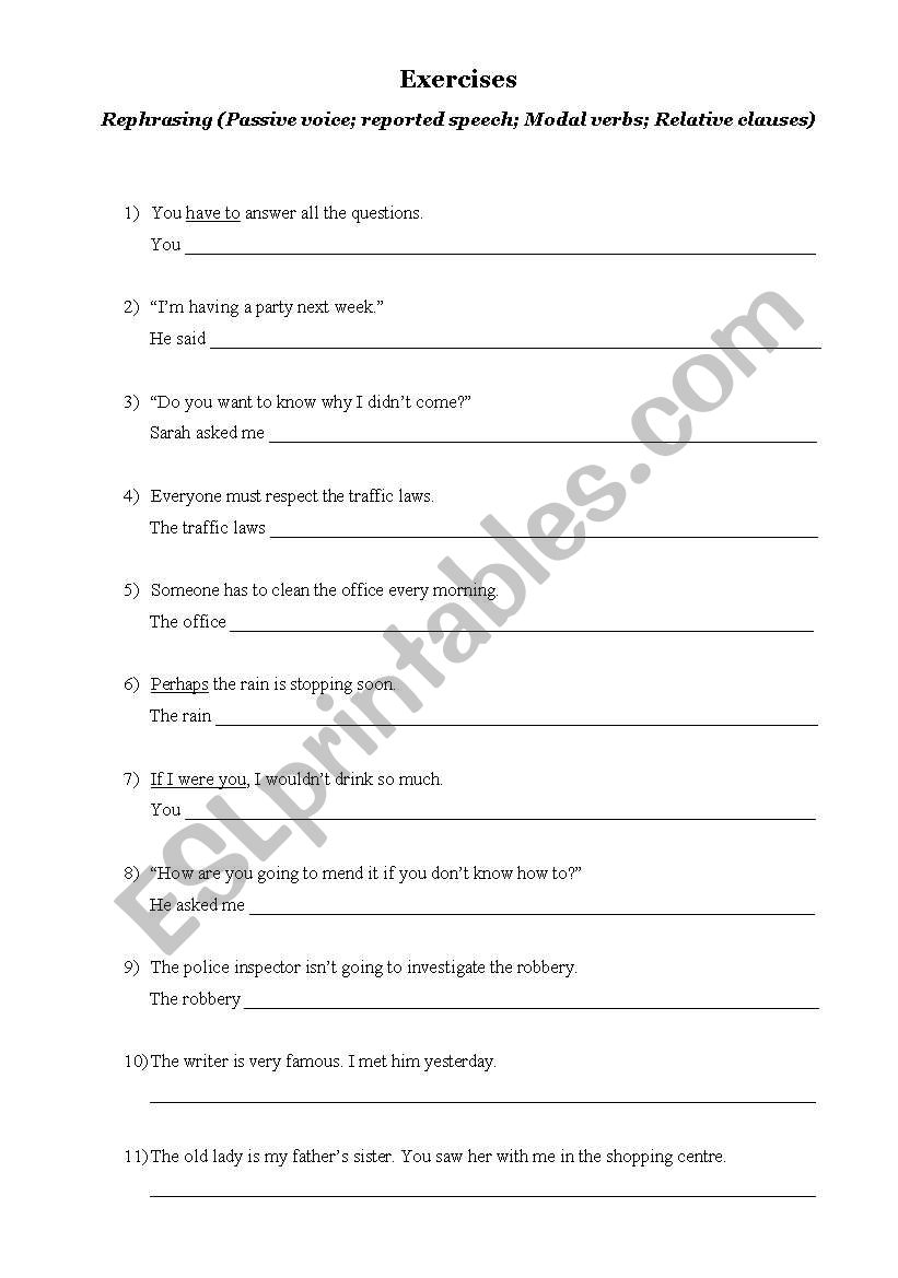 Rephrasing worksheet