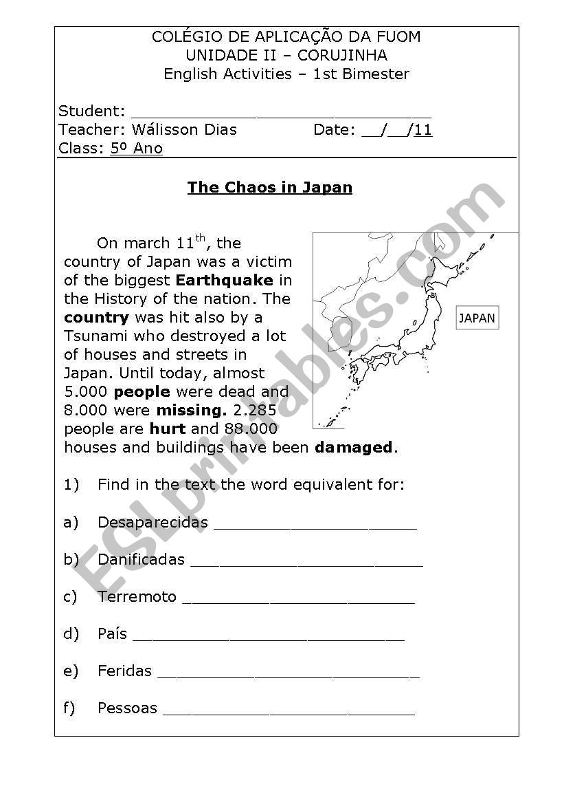 Chaos in Japan worksheet