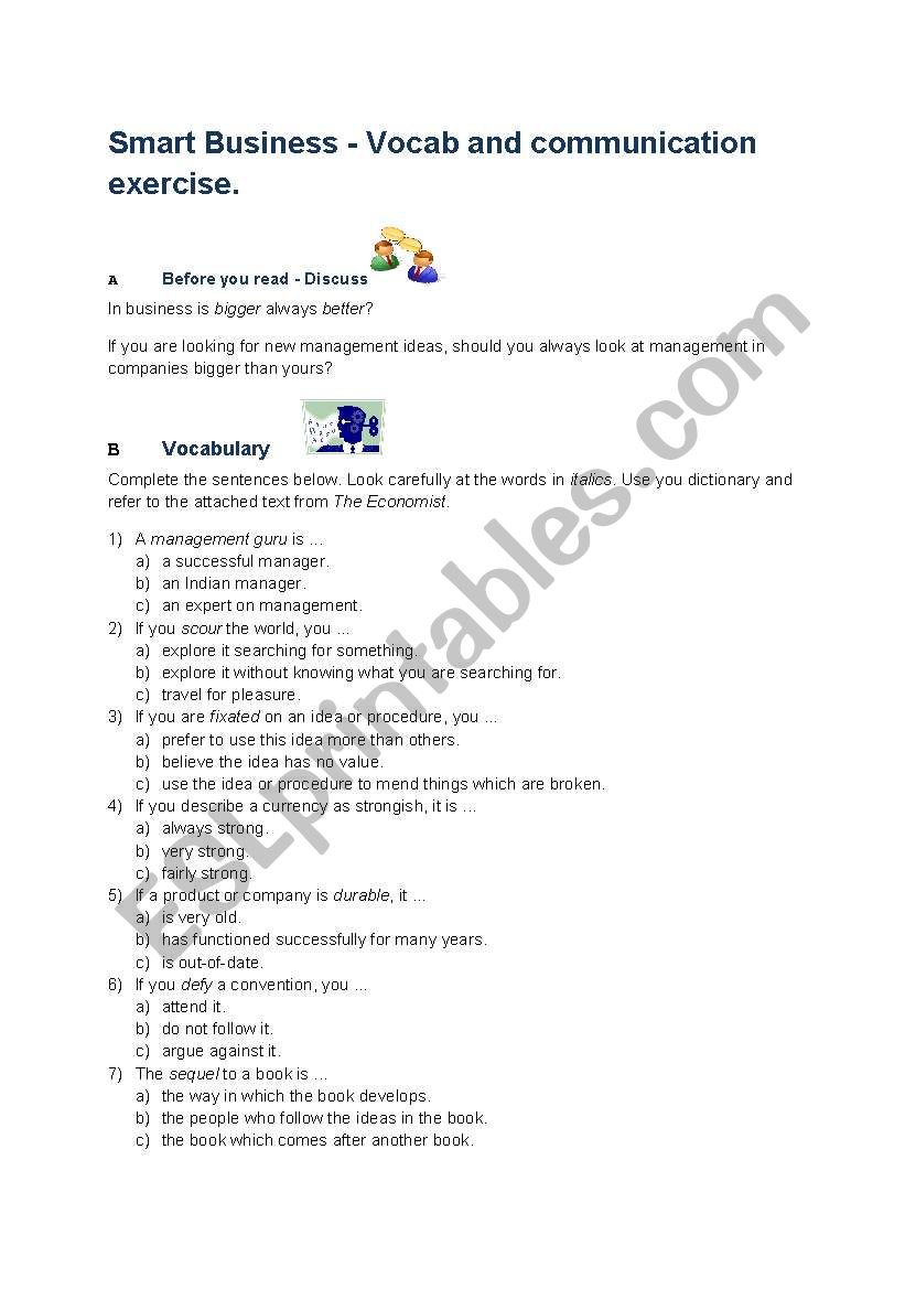 Talking Smart Business part 1 worksheet