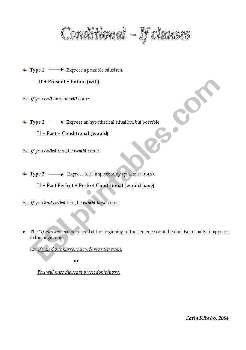 Conditionals - info  worksheet