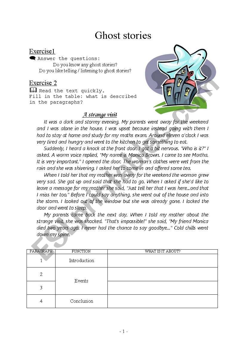 Ghost stories - writing worksheet