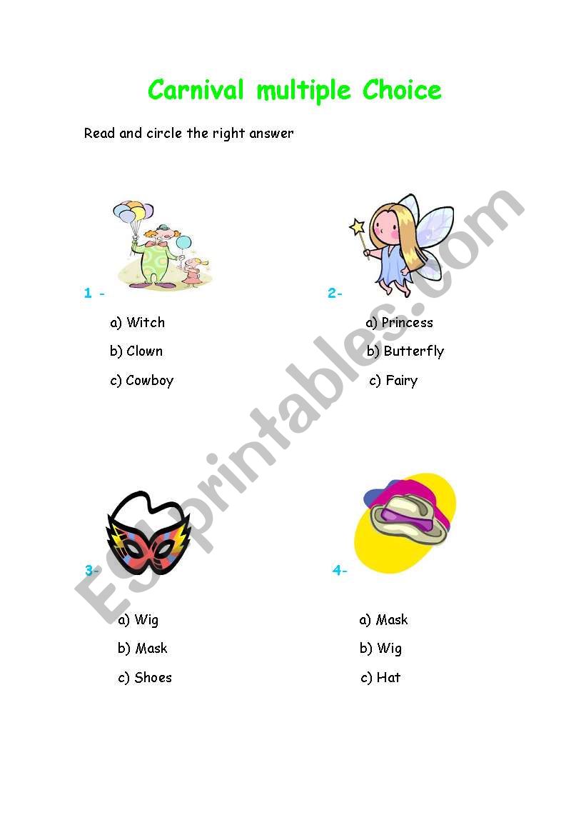 Carnival multiple choice worksheet