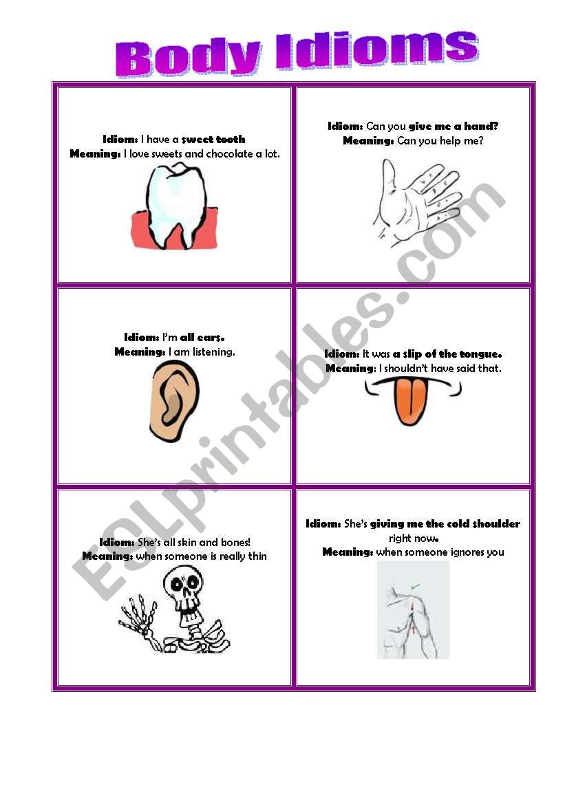 Body Idiom Cards worksheet Body Idiom Cards worksheet