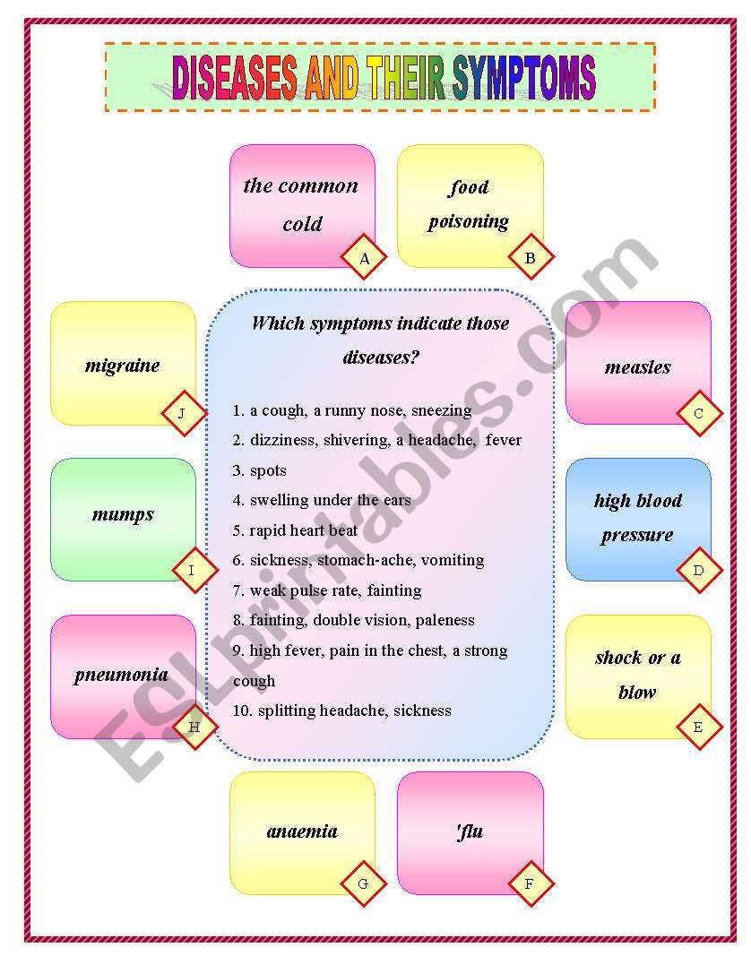 DISEASES AND THEIR SYMPTOMS worksheet