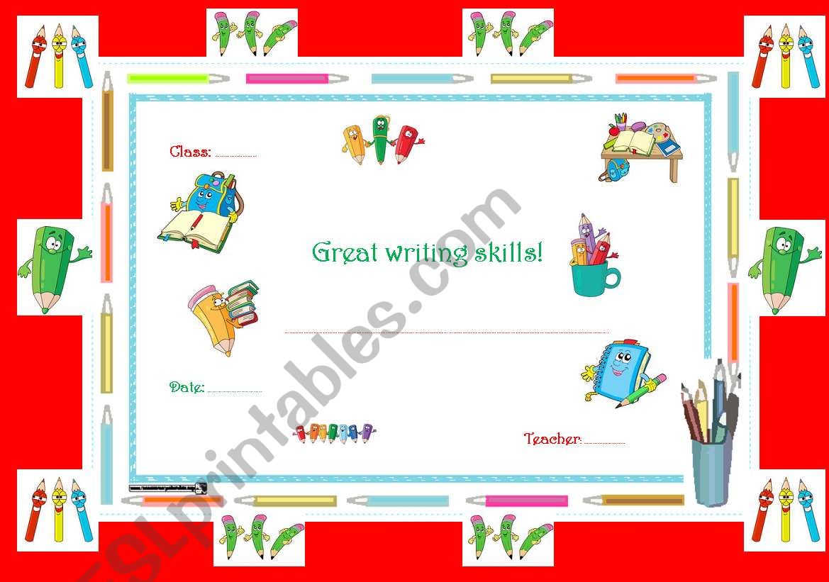 Great Writing Skills Award worksheet