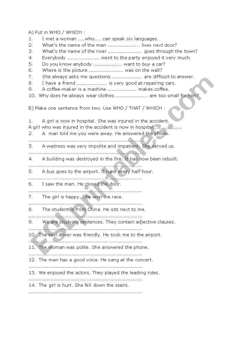 Relative Clauses worksheet