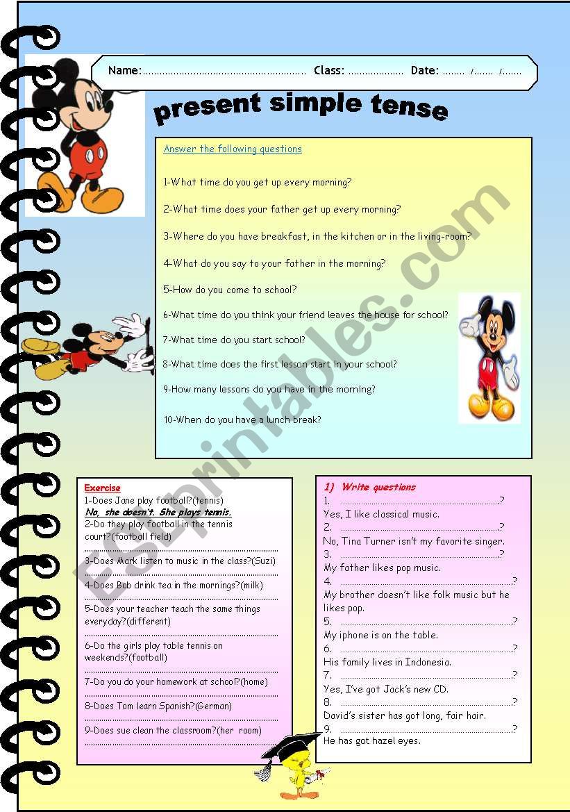 present simple tense worksheet