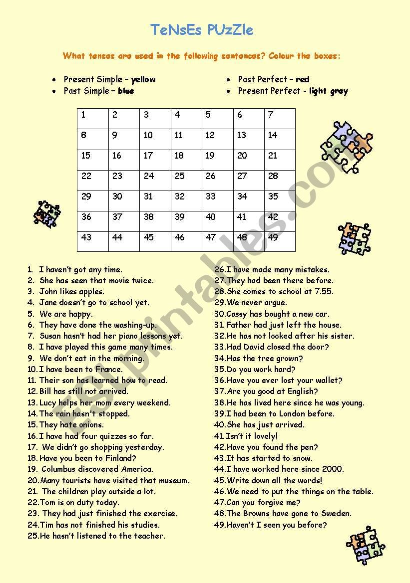 Tenses Puzzle worksheet