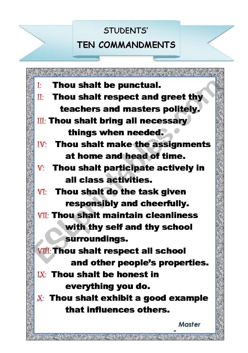 students´ ten commandments worksheet