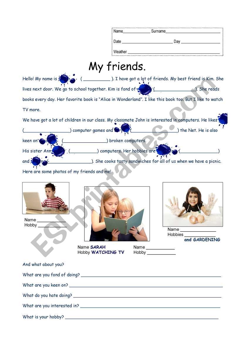 HOBBIES letter worksheet