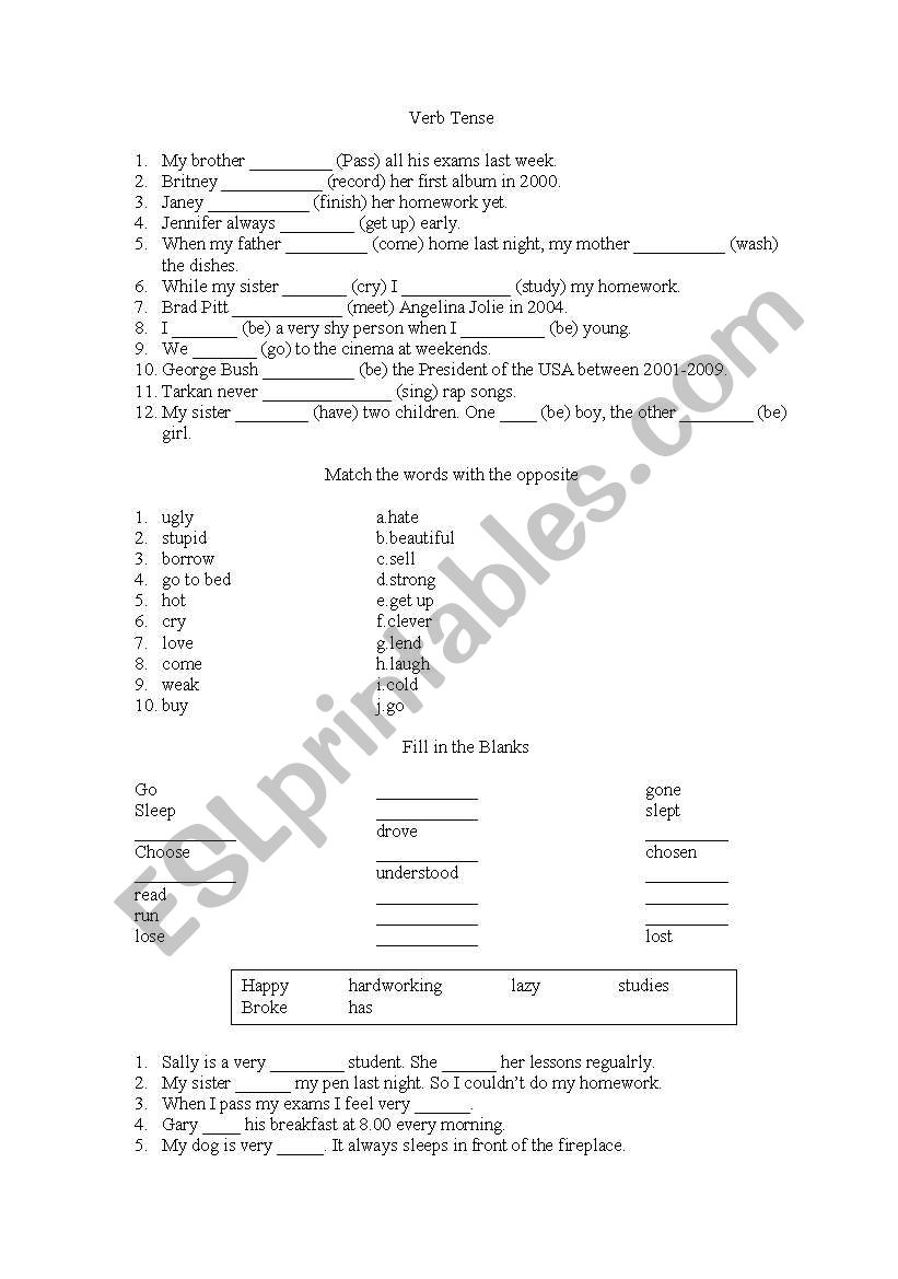 A short revision worksheet