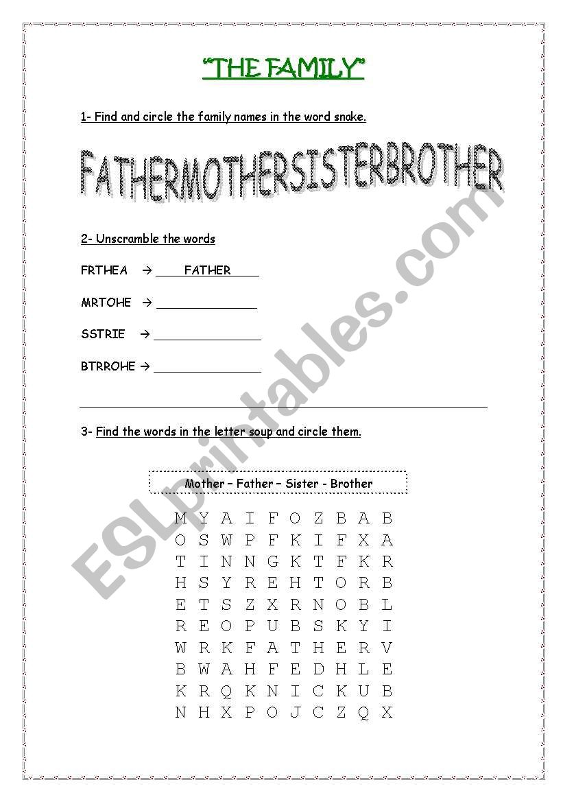 The Family  worksheet