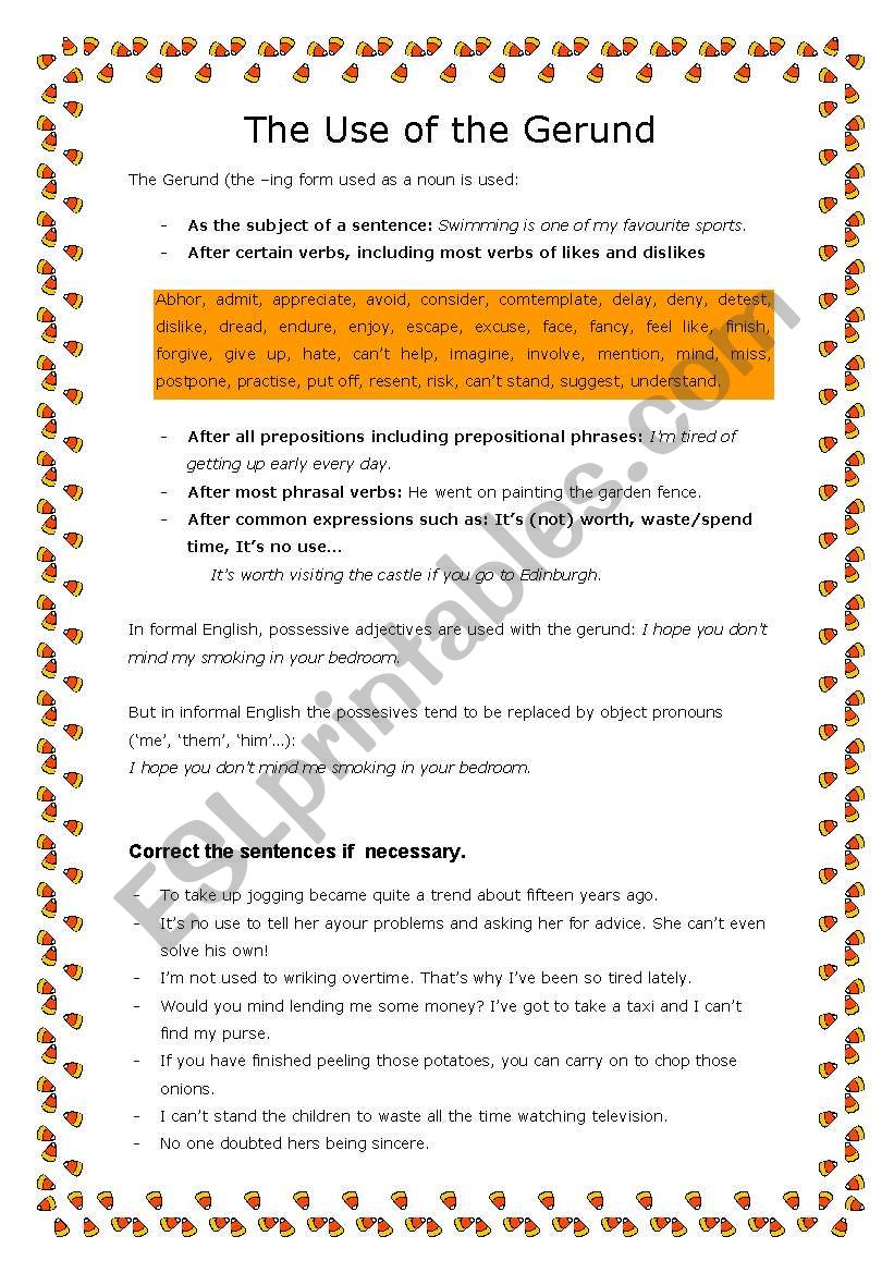 The Use of Gerund worksheet