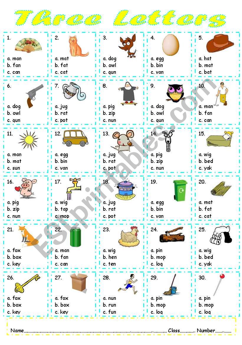 Three letters1 worksheet