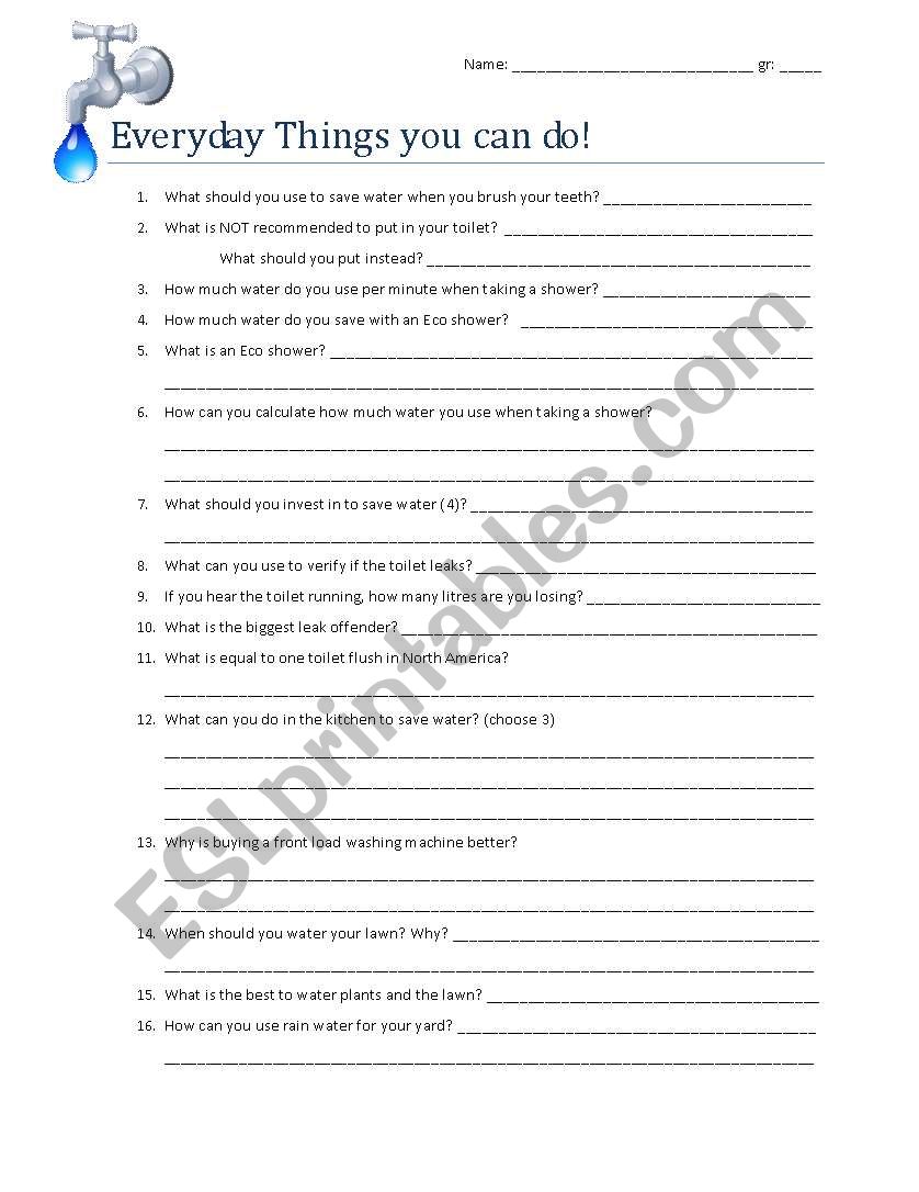Everyday things you can do! worksheet