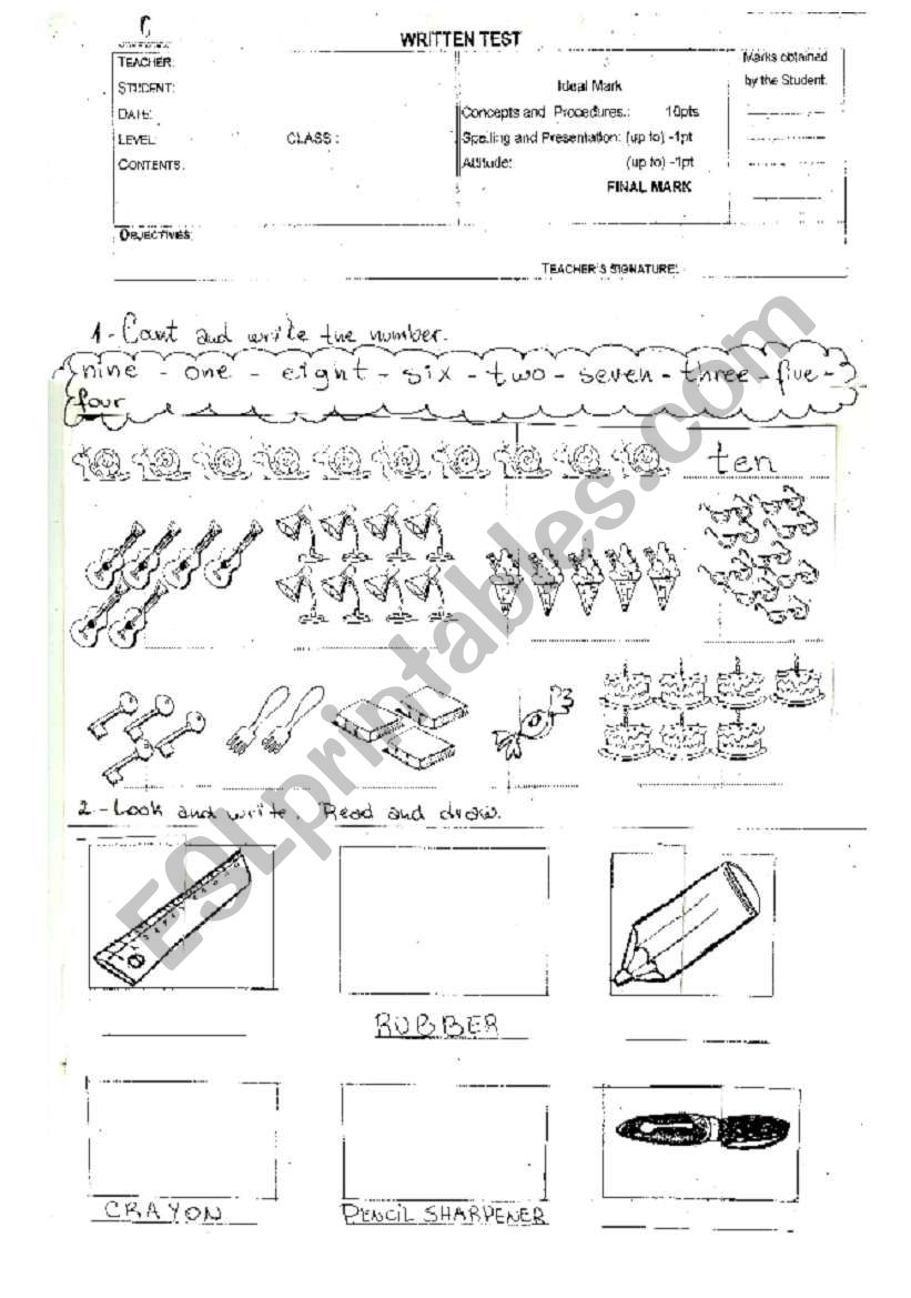 test: part 1 worksheet