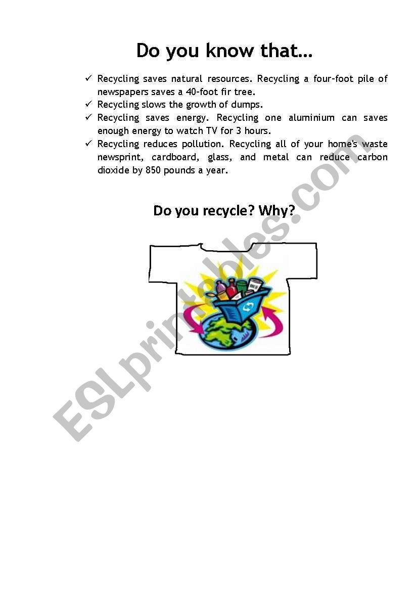 recycling worksheet