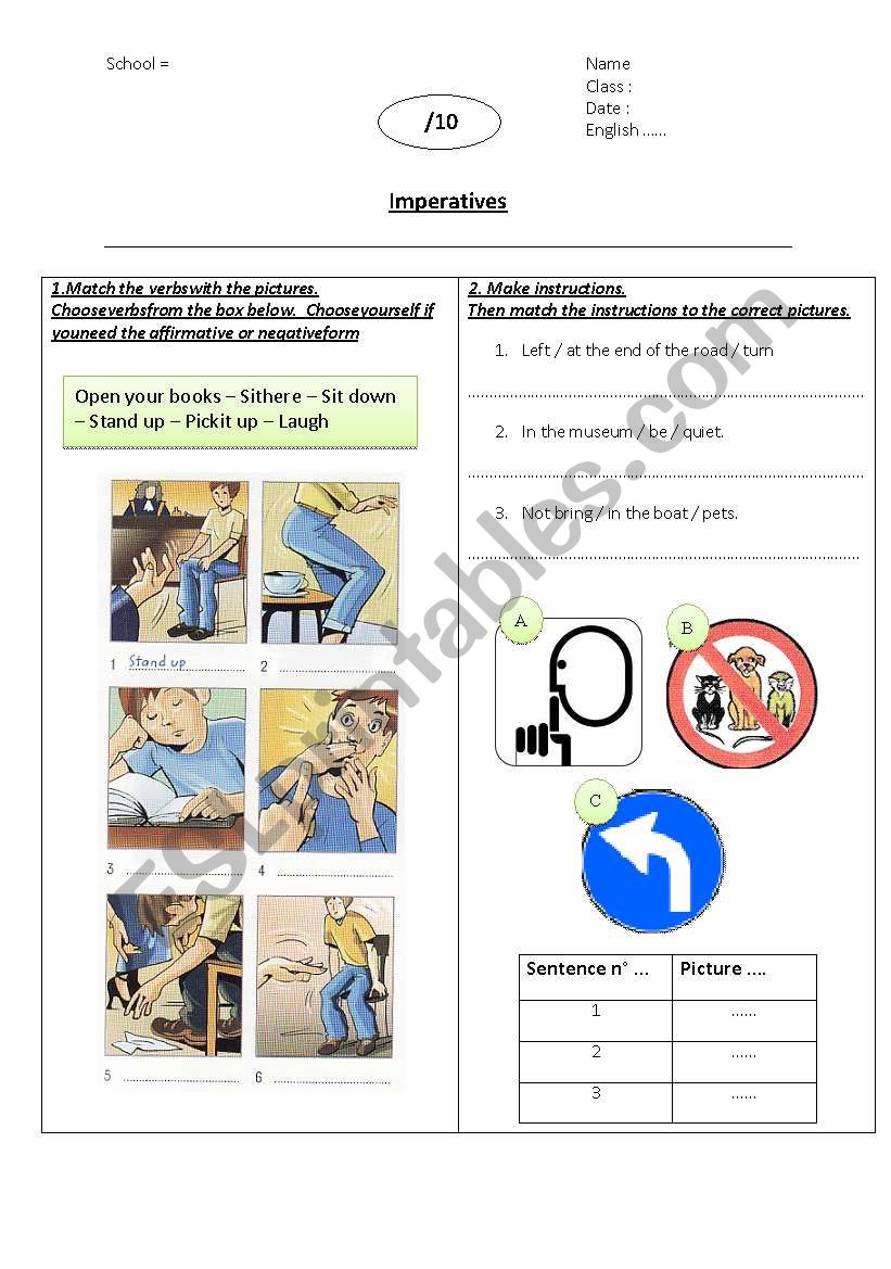 Imperatives test worksheet