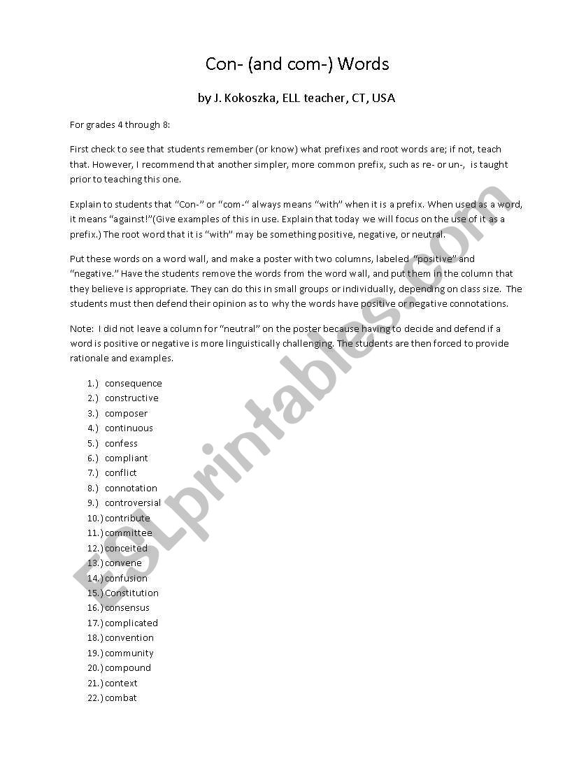 Con Words worksheet