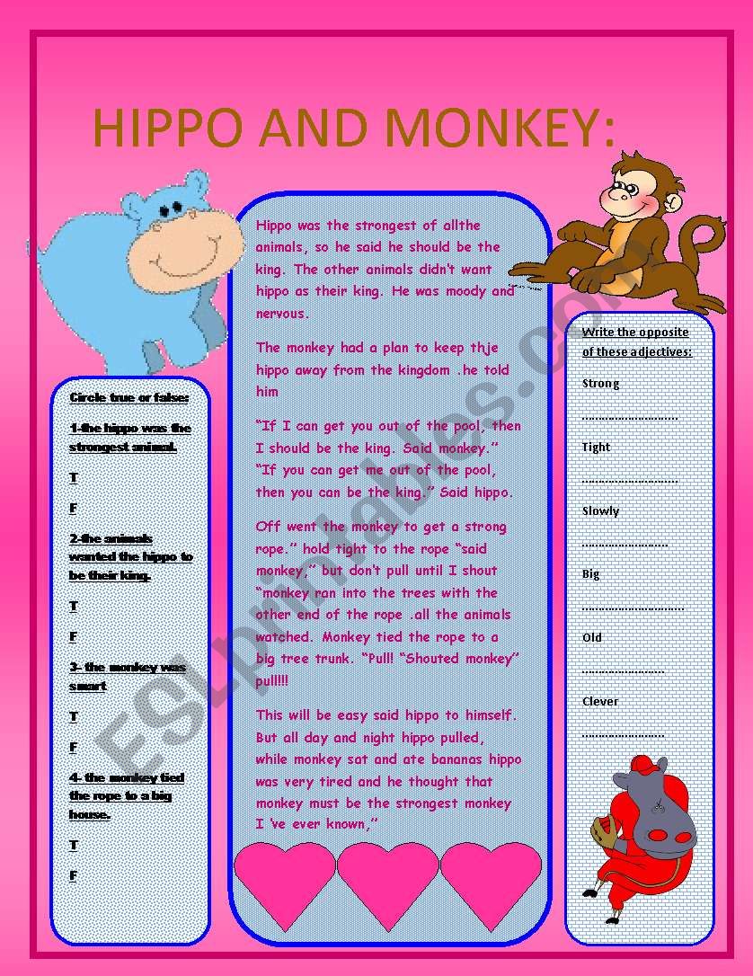 hippo and monkey worksheet