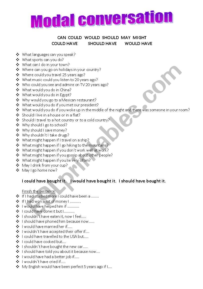 Modal revision questions worksheet