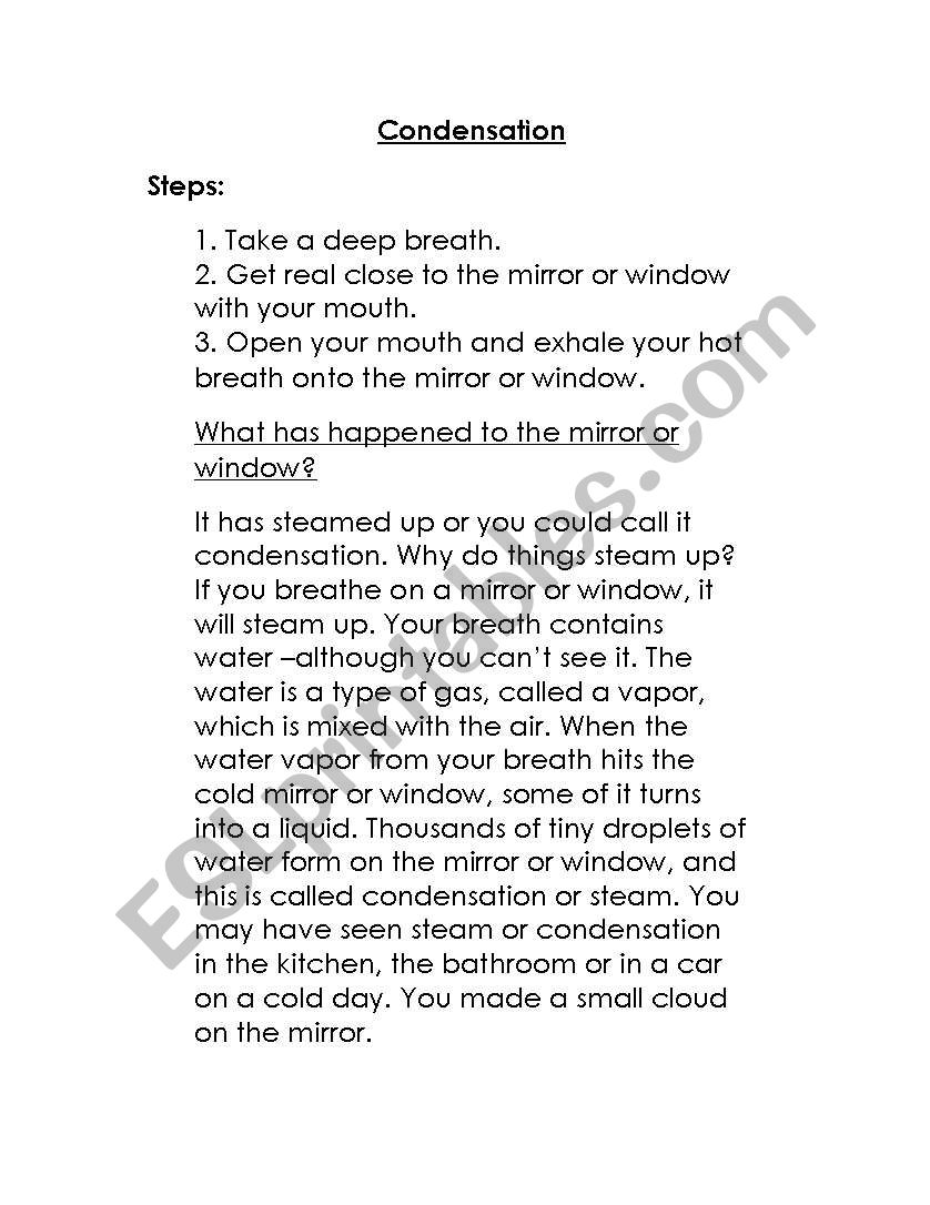 water cycle experiment worksheet