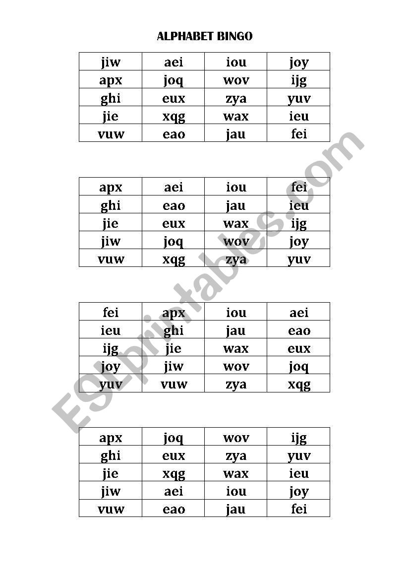 Alphabet Bingo worksheet