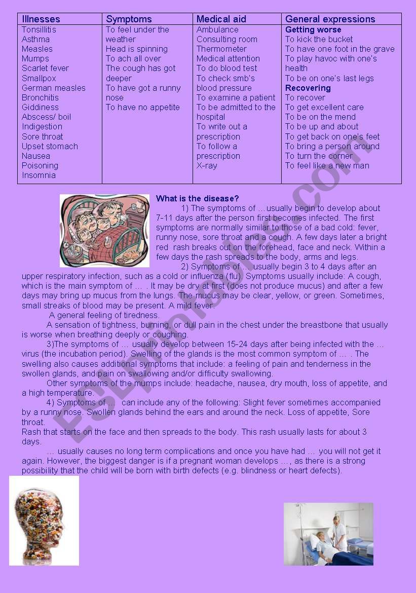 Illnesses  worksheet