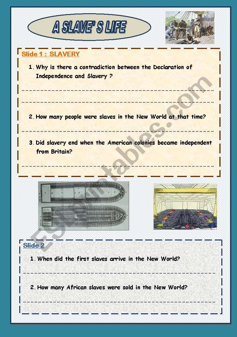 Slavery In The Colonies Worksheet