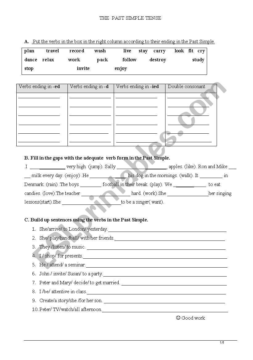 Past simple- regular verbs worksheet