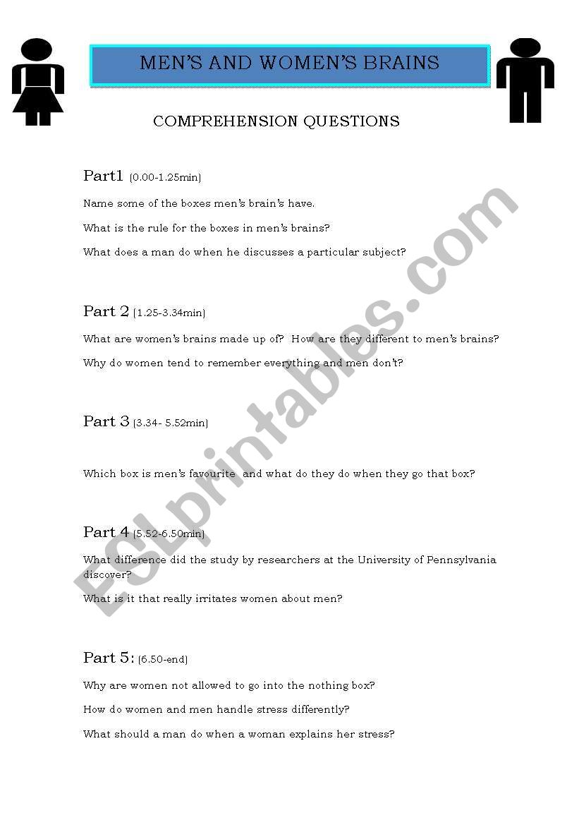 FUNNY VIDEO: Differences between men and women - ESL worksheet by ash2 FUNNY VIDEO: Differences between men and women - ESL worksheet by ash2