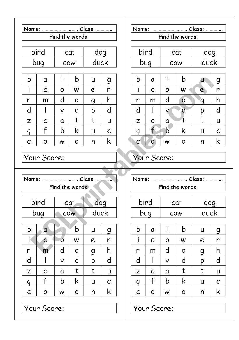 animals word search worksheet